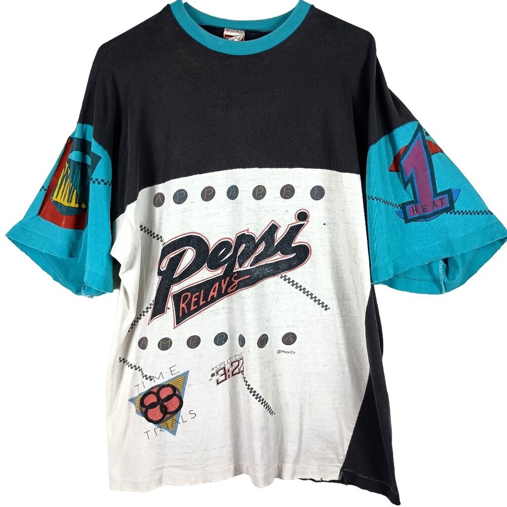 80s 90s Vintage Pepsi Relays Colorblock Graphic Tee M